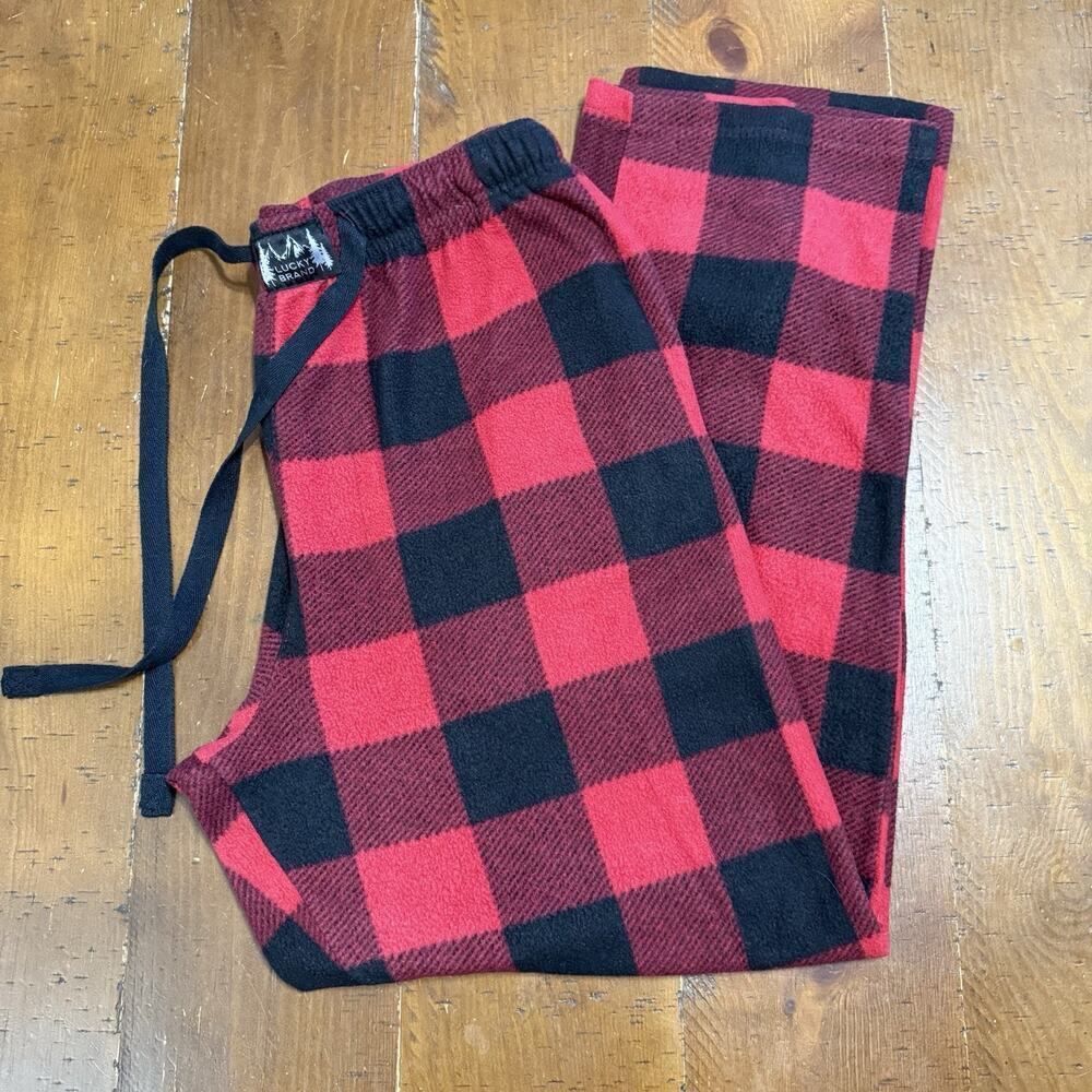 Lucky Brand Pajama Pants Mens Large Red Buffalo Plaid Fleece Sleep Pant